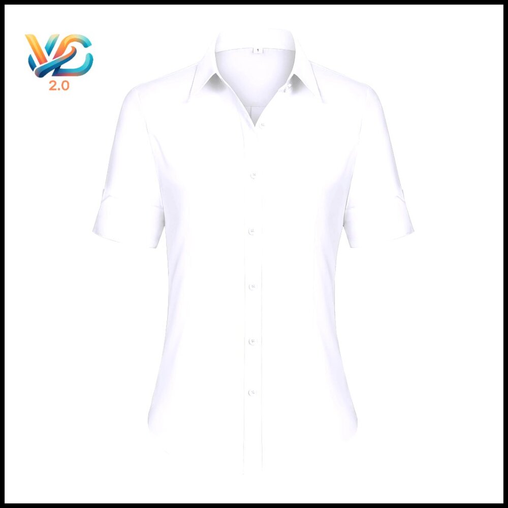 Short Sleeve Cotton Button Down Shirt Slim Fit Blouse Wrinkle Free